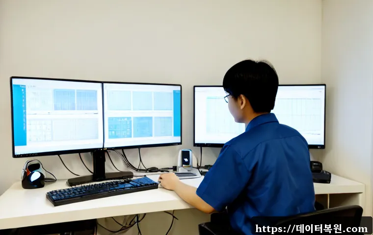 태전동 STATUS_STACK_UNDERFLOW - Photorealistic IT support workstation in a quiet Taeejeon-dong apartment office, dual monitors showi...