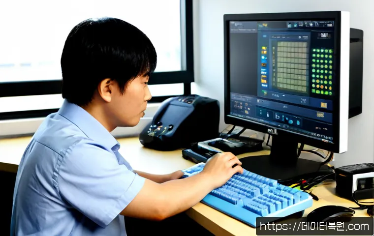 길음동 HARDWARE_INTERRUPT_STORM - Photorealistic IT support workstation in a compact Gileum-dong apartment office, desktop tower opene...