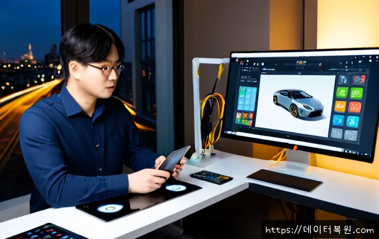 저동 DEVICE_DRIVER_MISMATCH - Photorealistic product design workstation in a compact Jeo-dong studio, industrial designer reviewin...