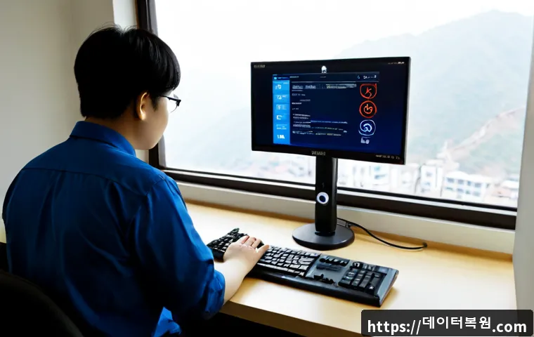 신영동 BOOTMGR is missing - Photorealistic remote-support workstation in a compact hillside apartment office, desktop monitor sh...