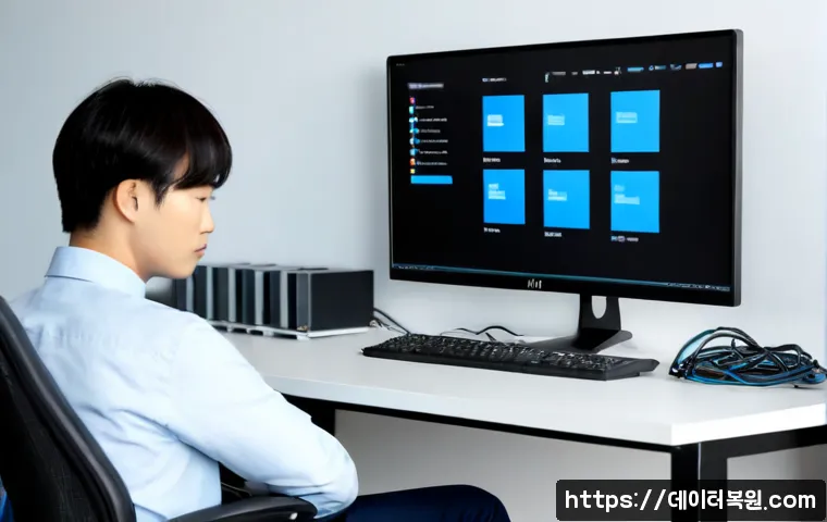 가양동 KERNEL_STACK_INPAGE_ERROR - Photorealistic IT support workstation in a modern apartment office near a quiet riverside district, ...