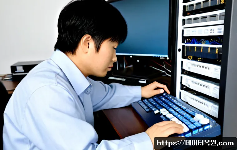 옥길동 STATUS_KERNEL_MODULE_CORRUPTION - Photorealistic IT technician diagnosing a desktop workstation with its side panel open, carefully re...