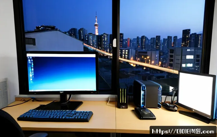 중림동 WIN32K_POWER_WATCHDOG_TIMEOUT - Photorealistic IT support workstation in a compact Jungnim-dong office, desktop tower opened beside ...