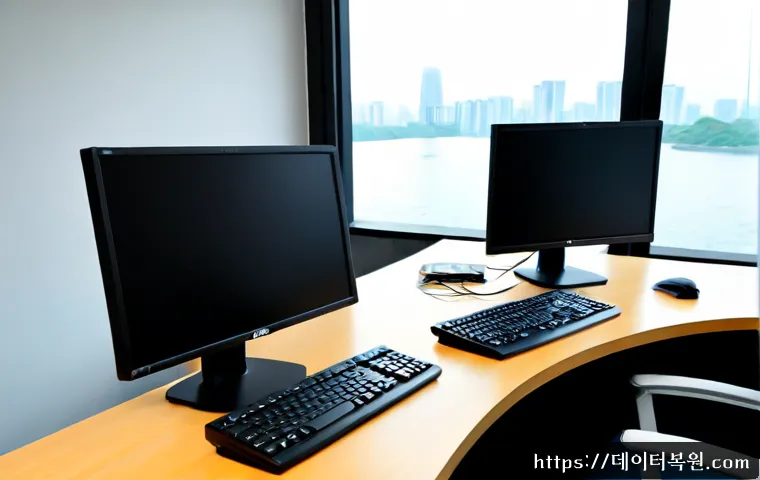 강일동 SESSION3_INITIALIZATION_FAILED - Photorealistic remote-support workstation in a modern Gangil-dong apartment office, dual monitors sh...
