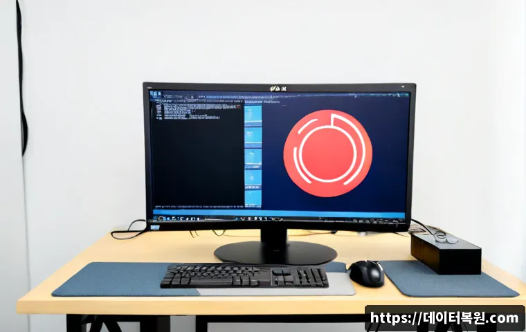 하계동 STATUS_DISK_READ_FAILURE - Photorealistic IT support workstation in a compact modern office near Hagye-dong, ultra-wide monitor...