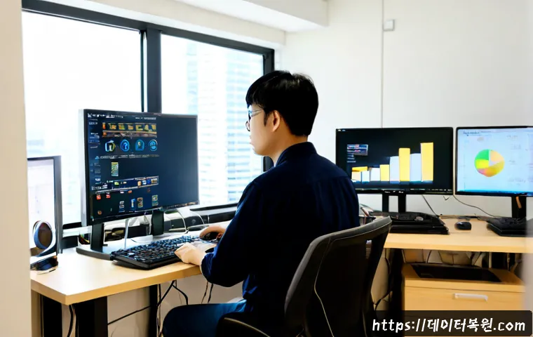 내유동 STATUS_KERNEL_MODULE_INVALID - Photorealistic IT support workstation in a compact Naeyu-dong office, desktop tower opened beside du...