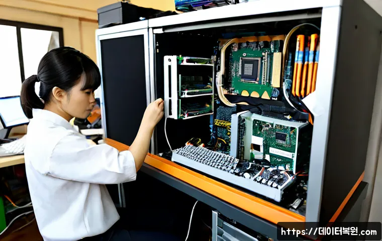 행운동 cpu조립 및 교체수리 - Photorealistic computer repair workstation in a compact neighborhood electronics shop, technician ca...