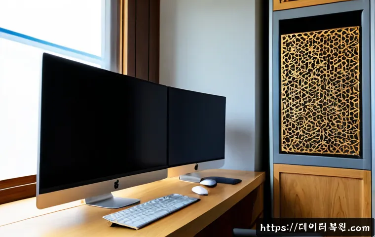 삼청동 해킨토시 재설치 포맷  초기화 - Photorealistic premium desktop workstation during a Hackintosh clean reinstall, sleek silver tower c...