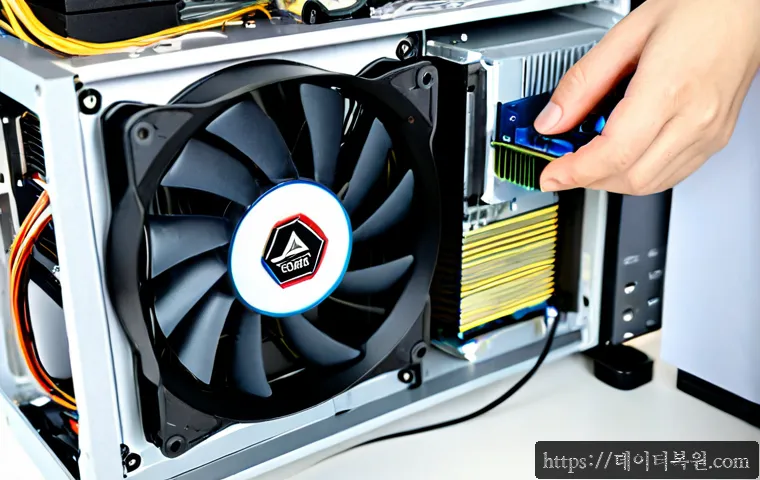 난향동 쿨러조립 및 교체수리 - Photorealistic PC repair workstation in a compact residential apartment, technician carefully mounti...