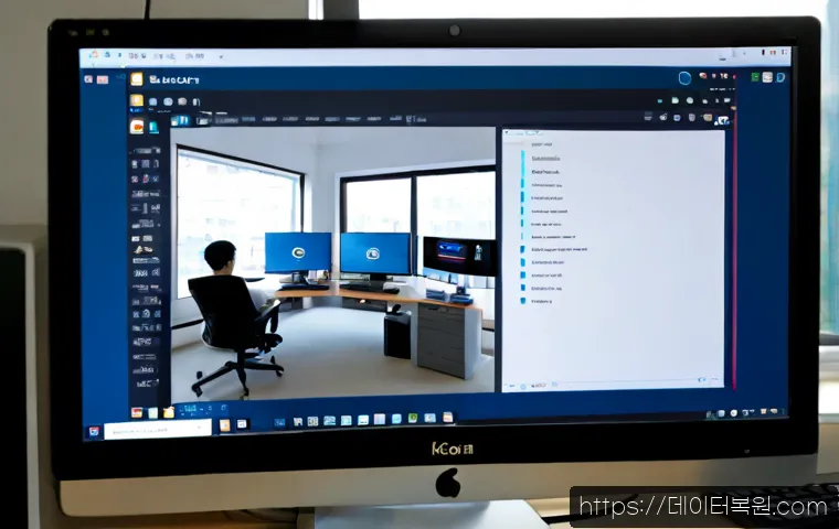 은천동 SESSION3_INITIALIZATION_FAILED - Photorealistic remote-support workstation in a compact apartment office, dual monitors showing a bla...