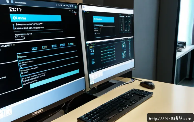 충신동 STATUS_DRIVER_ENTRYPOINT_NOT_FOUND - Photorealistic remote IT support workstation in a compact Seoul office, dual monitors showing a clea...