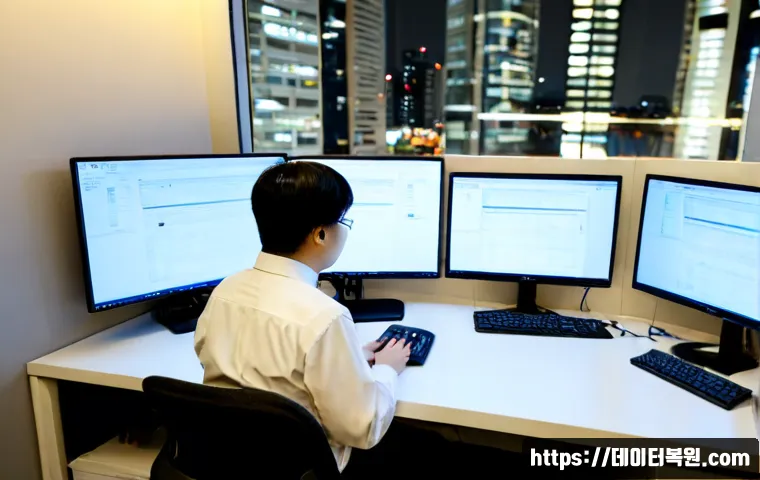 소공동 STATUS_PAGE_FAULT - Photorealistic IT support workstation in a compact downtown Seoul office near Sogong-dong, dual moni...