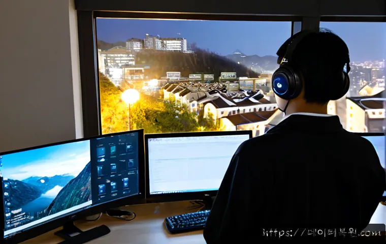 삼양동 STATUS_IO_TIMEOUT - Photorealistic remote-support workstation in a compact hillside apartment, a focused IT technician s...
