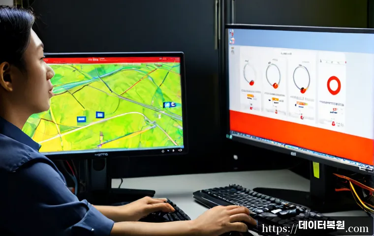 예장동 DRIVER_VERIFIER_DETECTED_VIOLATION - Photorealistic IT support workstation in a compact hillside office near a quiet urban park, dual mon...