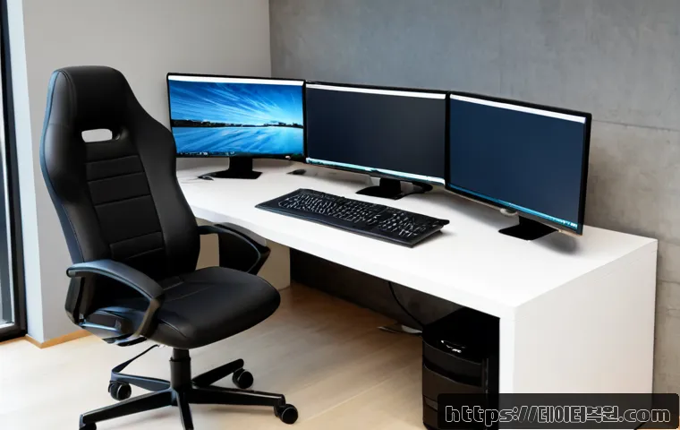 가양동 STATUS_IMAGE_INVALID - Photorealistic IT support workstation in a modern apartment near a quiet riverside neighborhood, dua...