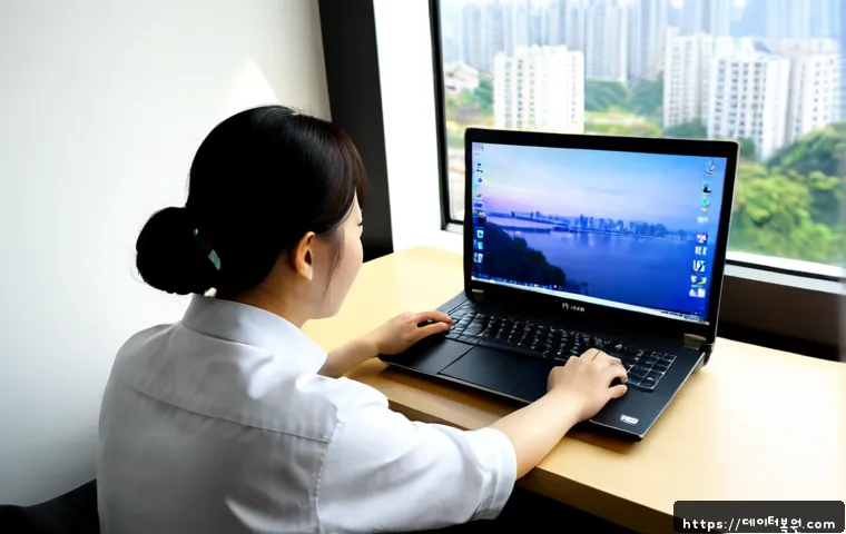 서빙고동 부트캠프설치 - Photorealistic remote-support technician configuring a dual-boot laptop at a clean workstation, abst...