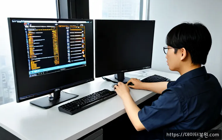용강동 STATUS_KERNEL_BOOT_FAILURE - Photorealistic IT support workstation in Yonggang-dong, Seoul, showing a sleek desktop tower with an...