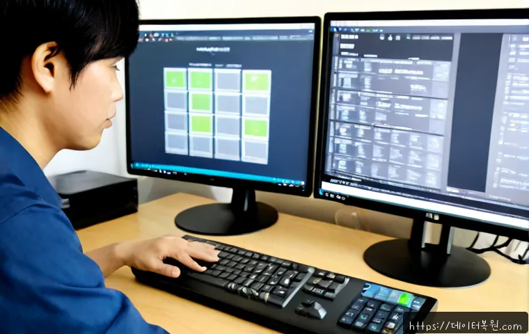 성사동 부팅불가 - Photorealistic remote-support technician diagnosing a desktop computer that stops at a black startup...