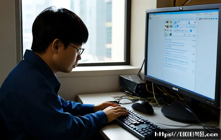 창천동 출장방문윈도우 windows 설치 - Photorealistic onsite computer technician installing a desktop operating system at a compact Changch...