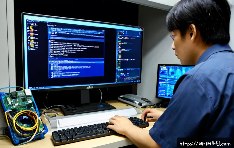 방화동 ACPI_BIOS_ERROR - Photorealistic IT support workstation in Banghwa-dong, Seoul, a desktop computer halted on a dark bl...