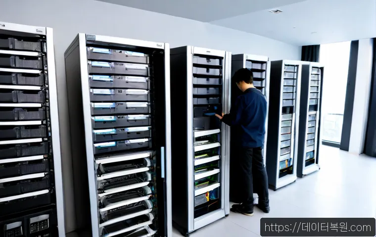 서강동 파일서버출장방문수리점 - Photorealistic IT technician servicing a compact file server rack in a modern Sogang-dong design stu...