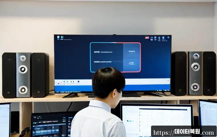 성석동 STATUS_SECURITY_POLICY_VIOLATION - Photorealistic remote-support workstation in a quiet Seongseok-dong apartment office, dual monitors ...