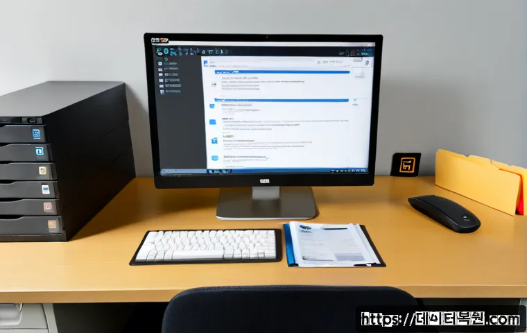 관훈동 STATUS_FILE_NOT_FOUND - Photorealistic remote-support workstation in a compact Insadong-area office, dual monitors showing a...