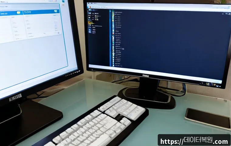 성산동 STATUS_KERNEL_UNSUPPORTED_DEVICE - Photorealistic IT support workstation in Seongsan-dong, desktop computer showing a blank device comp...