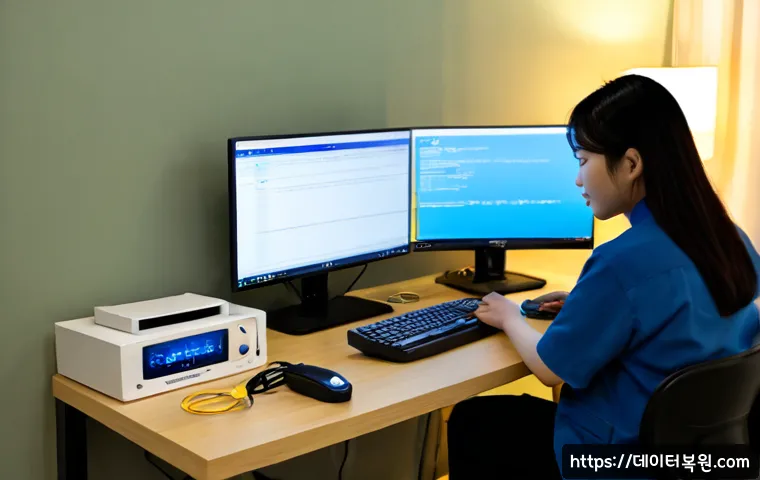 갈현동 KERNEL_SECURITY_CHECK_FAILURE - Photorealistic remote-support workstation in a compact Galhyeon-dong apartment office, dual monitors...