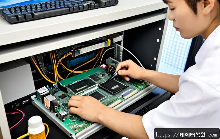 신문로 cpu조립 및 교체수리 - Photorealistic computer repair bench in a compact Sinmunro office, technician carefully installing a...