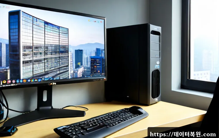 은평구 BOOTMGR is Compressed - Photorealistic IT support workstation in Eunpyeong-gu, Seoul, desktop tower opened beside a monitor ...