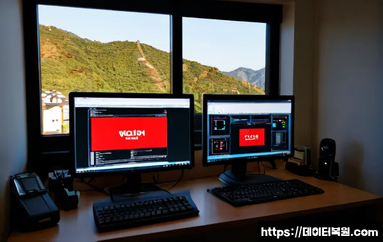 필동 STATUS_KERNEL_MODULE_INVALID - Photorealistic software troubleshooting workstation in a quiet Pildong apartment office, dual monito...