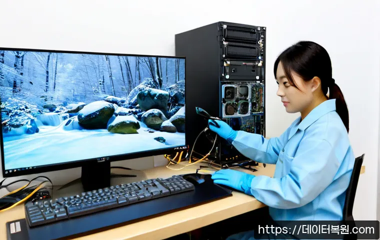홍은동 HDD조립 및 교체수리 - Photorealistic remote computer repair workstation in Hong-eun-dong, technician wearing anti-static g...