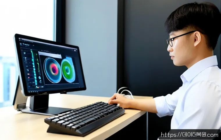 신촌동 STATUS_INVALID_LOCK_SEQUENCE - Photorealistic IT support workstation in a compact university-district office, dual monitors showing...