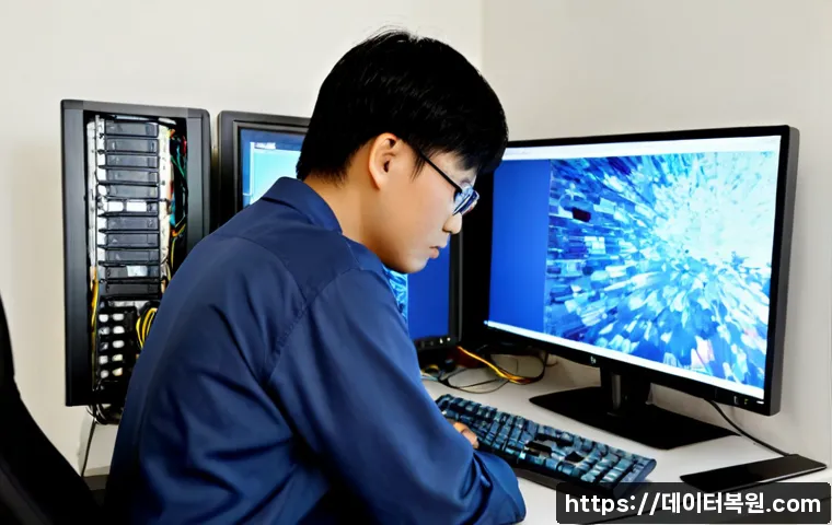 북아현동 REGISTRY_ERROR - Photorealistic IT support workstation in a compact hillside apartment office, dual monitors showing ...