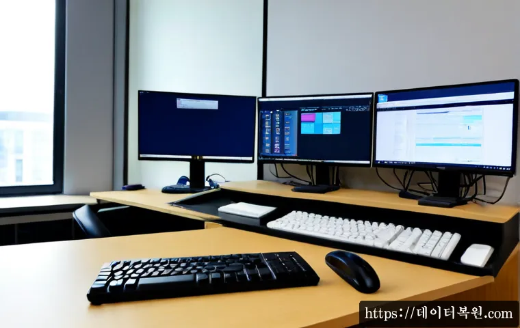 방학동 STATUS_STACK_UNDERFLOW - Photorealistic remote IT support workstation in a compact Dobong-gu apartment office, dual monitors ...