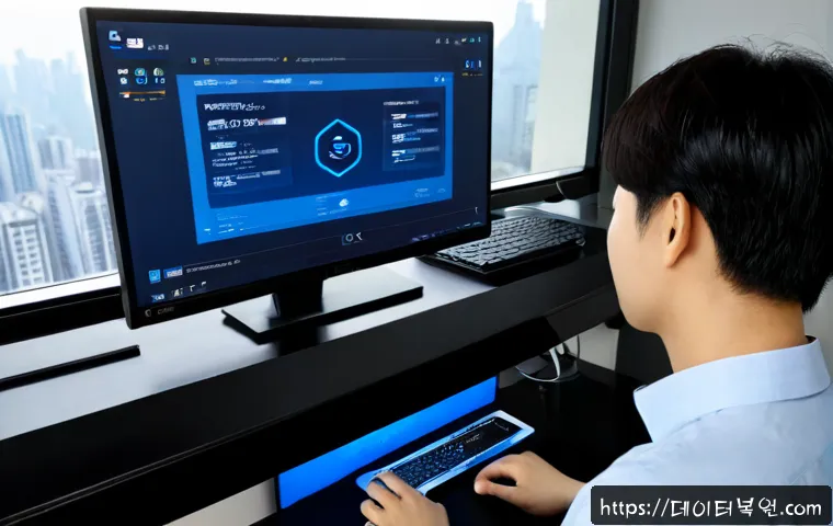 고덕동 FAT_FILE_SYSTEM - Photorealistic remote-support workstation in a modern Godeok-dong apartment home office, ultrawide m...