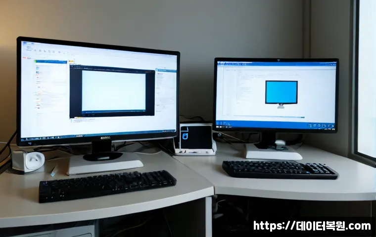 사리현동 STATUS_KERNEL_INIT_FAILURE - Photorealistic IT support workstation in a quiet Sarihyeon-dong apartment office, dual monitors show...