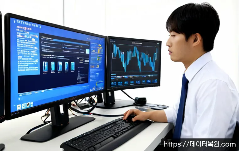 과천동 STATUS_KERNEL_DRIVER_CORRUPTION - Photorealistic IT support workstation in a modern office near a quiet Korean government district, du...