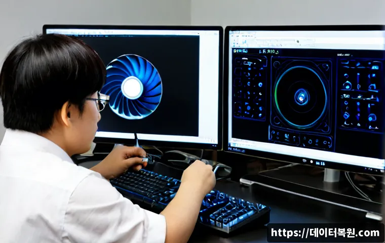 소공동 팬돌다 멈춤 - Photorealistic IT support workstation in a compact Sogong-dong office, desktop tower opened beside a...
