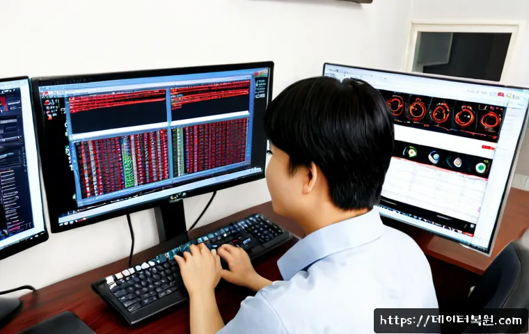 교북동 STATUS_FILE_INVALID - Photorealistic remote-support workstation in a compact Korean office near a quiet traditional neighb...