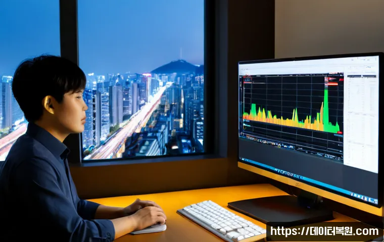 서린동 STATUS_FLOAT_UNDERFLOW - Photorealistic software support workstation in a compact Seoul business-office setting, dual monitor...