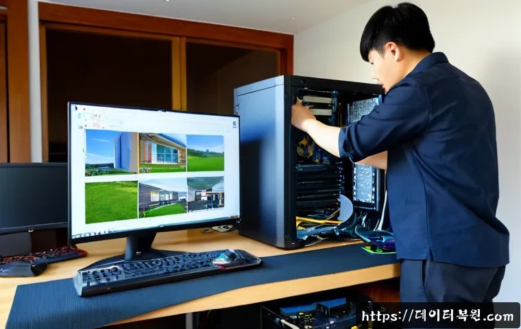 방학동 RAM조립 및 교체수리 - Photorealistic computer repair workstation in a Banghak-dong apartment home office, technician caref...