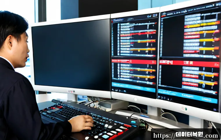 공항동 STATUS_FILE_INVALID - Photorealistic airport-district IT support workstation, technician reviewing a corrupted-file warnin...