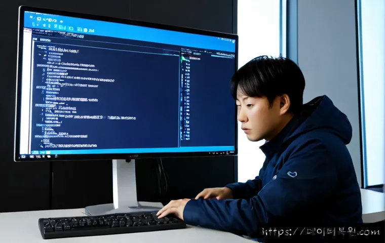 가산동 BOOTMGR is missing - Photorealistic IT support workstation in a modern Gasan-dong digital industrial office, desktop moni...