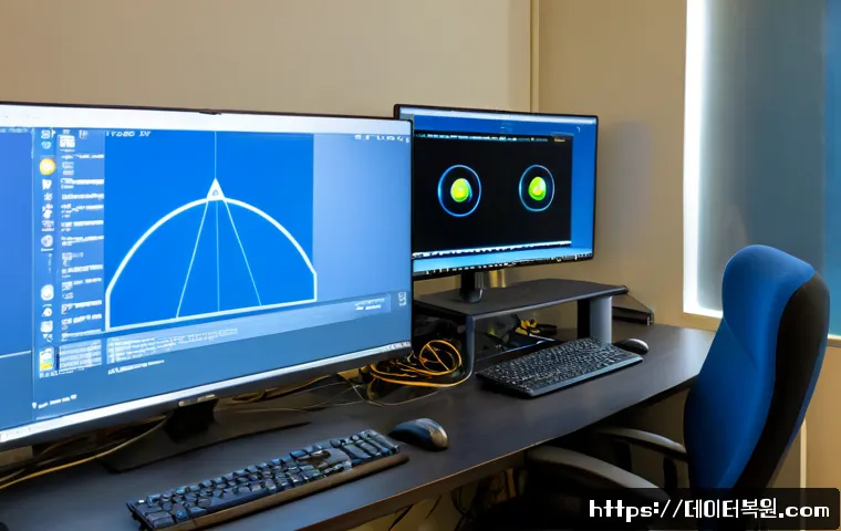 동소문동 STATUS_KERNEL_BOOT_FAILURE - Photorealistic IT support workstation in a compact Dongseongmun-dong apartment office, dual monitors...