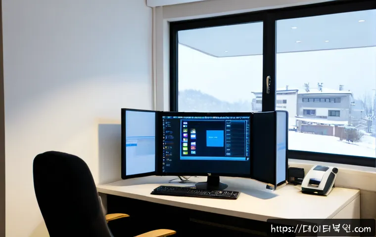 동산동 프로그램응답없음 - Photorealistic remote-support workstation in a compact Korean apartment office, frustrated technicia...