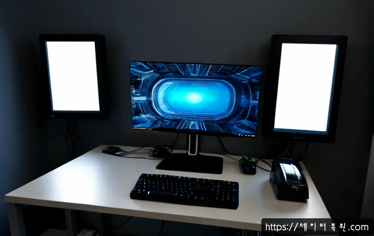 상일동 VIDEO_TDR_FAILURE - Photorealistic IT support workstation in a modern Sangil-dong apartment office, dual monitors showin...