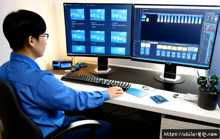 천호동 DRIVER_PORTION_MUST_BE_NONPAGED - Photorealistic IT support workstation in a compact riverside apartment office, dual monitors showing...
