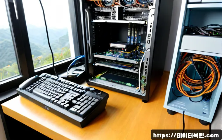 종암동 bootdevice - Photorealistic computer repair workstation in a compact apartment near a quiet hillside neighborhood...